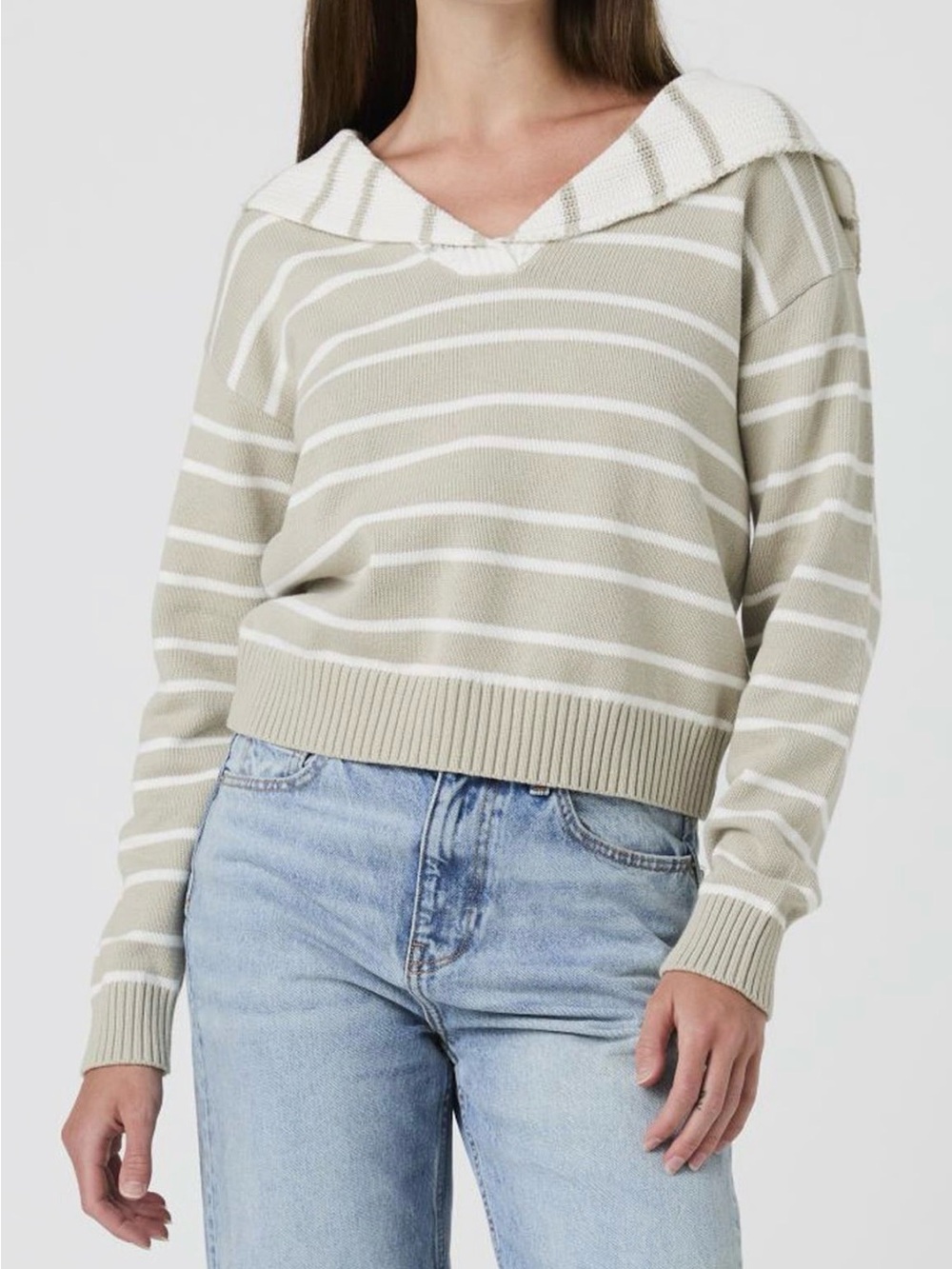 French Connection Striped V-Neck Sailor Sweater